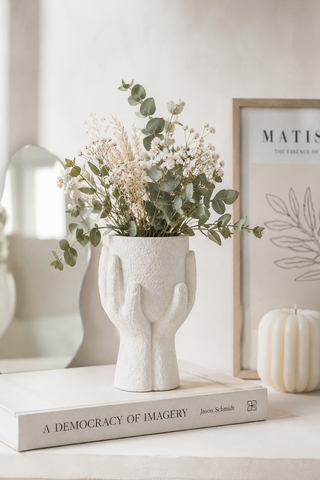 J-Line Blumentopf Weiß aus Zement – moderne Deko Vase 19 cm Hope