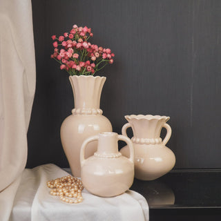 Housevitamin Vase mit Perlenhals - Dolomit- sand- 11x10x12cm