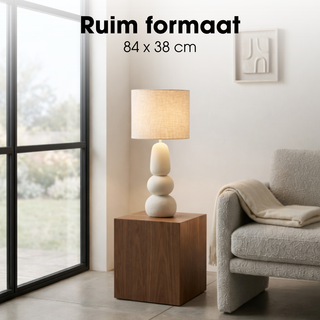 Menko Tischlampe 84 cm – Keramik Tischleuchte in Creme mit E27 Fassung, Moderne Nachttischlampe für Wohnzimmer & Schlafzimmer