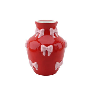 Runde Bauchvase aus Dolomit – Bunte moderne Dekovase | Housevitamin - Rot/Rosa - 14x14x19cm
