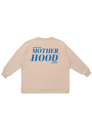 Motherhood Sweatshirt Damen Beige – Oversized Sweater mit Herz Detail & Statement Rückenprint