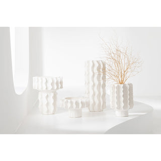 J-Line Keramikvase Weiß 14 cm – Runde Design Blumenvase aus Keramik für Tisch & Dekoration