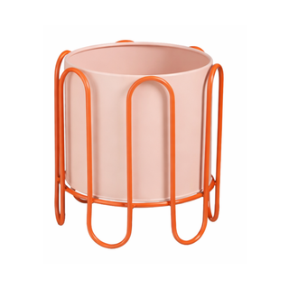 Blumentopf Set Dione Rosa auf Ständer – 2er Set Metall Pflanzgefäße modern – stilvolle Wohnzimmer Deko & Wohnaccessoires