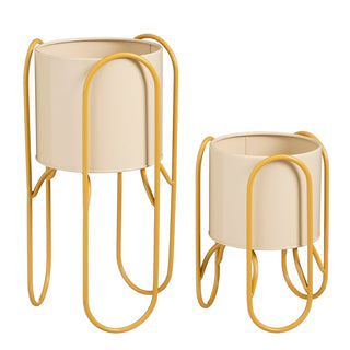 Blumentopf Set Gelb mit Ständer – 2er Pflanzenständer Metall | Mica Decorations Donau