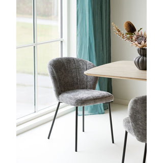 Roanne Dining Chair – Moderner Esszimmerstuhl Grau mit schwarzen Metallbeinen | Polsterstuhl Küche & Esstisch – 2er-Set