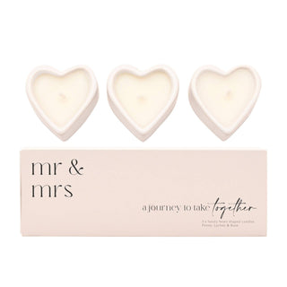 Amore Set aus 3 Herzkerzen - Mr & Mrs