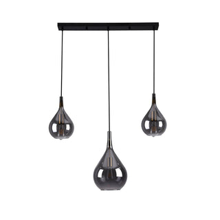 3er Pendelleuchte Gota – Rauchglas Schwarz, Retro Design, 88 cm