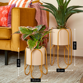 Blumentopf Set Gelb mit Ständer – 2er Pflanzenständer Metall | Mica Decorations Donau