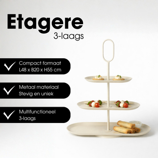 Etagere 3-stufig beige Metall – Große Servieretagere, Tischdeko modern, Deko Etagere für Küche, Wohnzimmer & Buffet