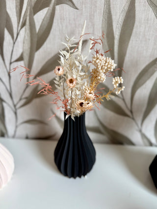 VASE 3D bauchig geriffelt schwarz