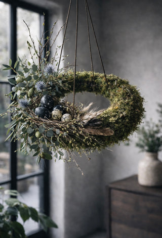 Workshop Moderner Mooskranz 35 cm – Hängender Osterkranz mit Eukalyptus & Naturmaterialien | Frühlings-Deko Event