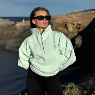Half Zip Sweat "BE GOOD BE BAD JUST BE" - Mintgreen