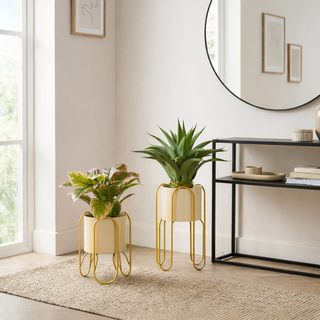 Blumentopf Set Gelb mit Ständer – 2er Pflanzenständer Metall | Mica Decorations Donau