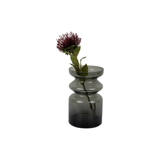 Moderne Glasvase grau – Designer Vase mit Struktur, Vase modern für Wohnzimmer Deko & Trockenblumen