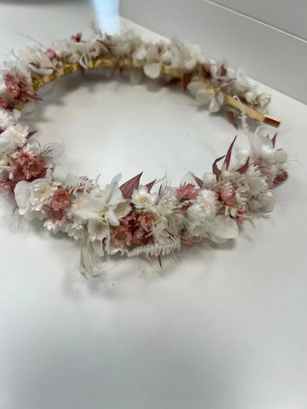 FLOWERCROWN Haarreif aus Trockenblumen in Rosa & Weiß