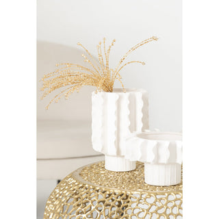 J-Line Keramikvase Weiß 14 cm – Runde Design Blumenvase aus Keramik für Tisch & Dekoration