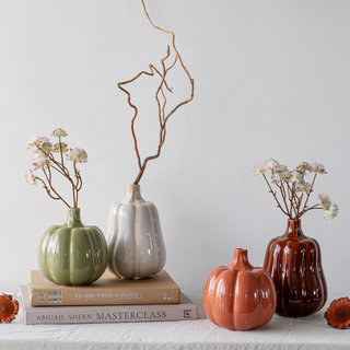 Kürbisvase aus Keramik – Orange oder Salbeigrün, 12,5 cm H12,5cm D12cm