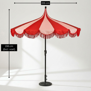 Sonnenschirm Rot gestreift mit Fransen – Outdoor Deko modern Balkon & Terrasse Ø235 cm