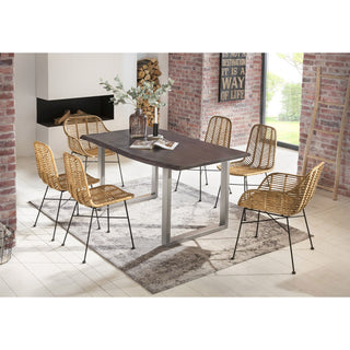 Rattan Armlehnstuhl mit Metallgestell – Handgefertigter Korbstuhl im Vintage & Factory Stil Set a 2