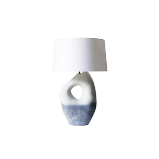 SalesFever Tischleuchte Keramik Blau-Weiß – Handbemalte Design-Tischlampe mit Leinenschirm, 69 cm