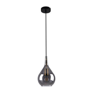 Pendelleuchte Gota Rauchglas Schwarz – moderne Hängelampe aus Glas & Metall Ø20 cm – Wohnzimmer & Esstisch Beleuchtung