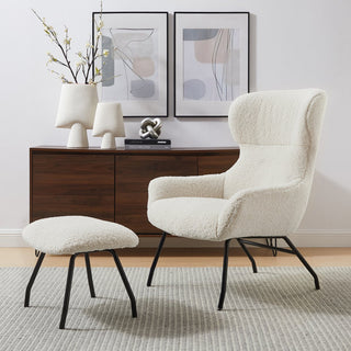SalesFever Sessel mit Hocker – Teddyfell Loungesessel Set