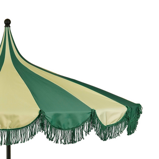 Sonnenschirm Grün gestreift mit Fransen – Outdoor Deko modern Balkon & Terrasse Ø235 cm