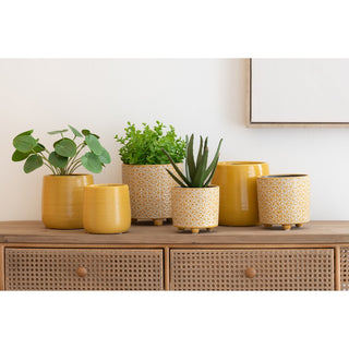 J-Line Blumentopf Keramik Gelb – Dekorativer Pflanztopf für Blumen & Pflanzen, 12 cm