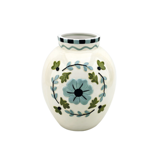 Fayence Vase Blaue Blume – Handgefertigte Dekovase Ø16,3 cm