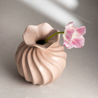 Vase | AURELIA | mit gewelltem Rand beige