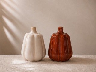 Hohe Kürbisvase aus Keramik – Elfenbein oder Kastanienbraun, 16,5 cm