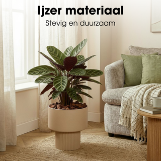 Blumentopf Braun Ø31,5 cm – Moderner Pflanztopf Metall mit Rillenstruktur | Mica Decorations Lux Übertopf groß für Wohnzimmer & Indoor Pflanzen