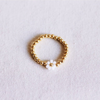 Elastischer Perlenring mit Miyuki-Blume aus Edelstahl – Goldfarbener Damenring