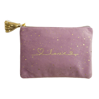 Kosmetiktasche „LOVE“ aus Samt in Rosa – Beauty Bag mit goldenem Schriftzug – Make-up Tasche 22x15 cm