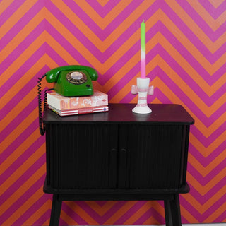 Kerzenhalter mit Bogen-Design – Moderner Dolomit-Kerzenständer | Housevitamin - Weiß/Pink - 9x8x14cm