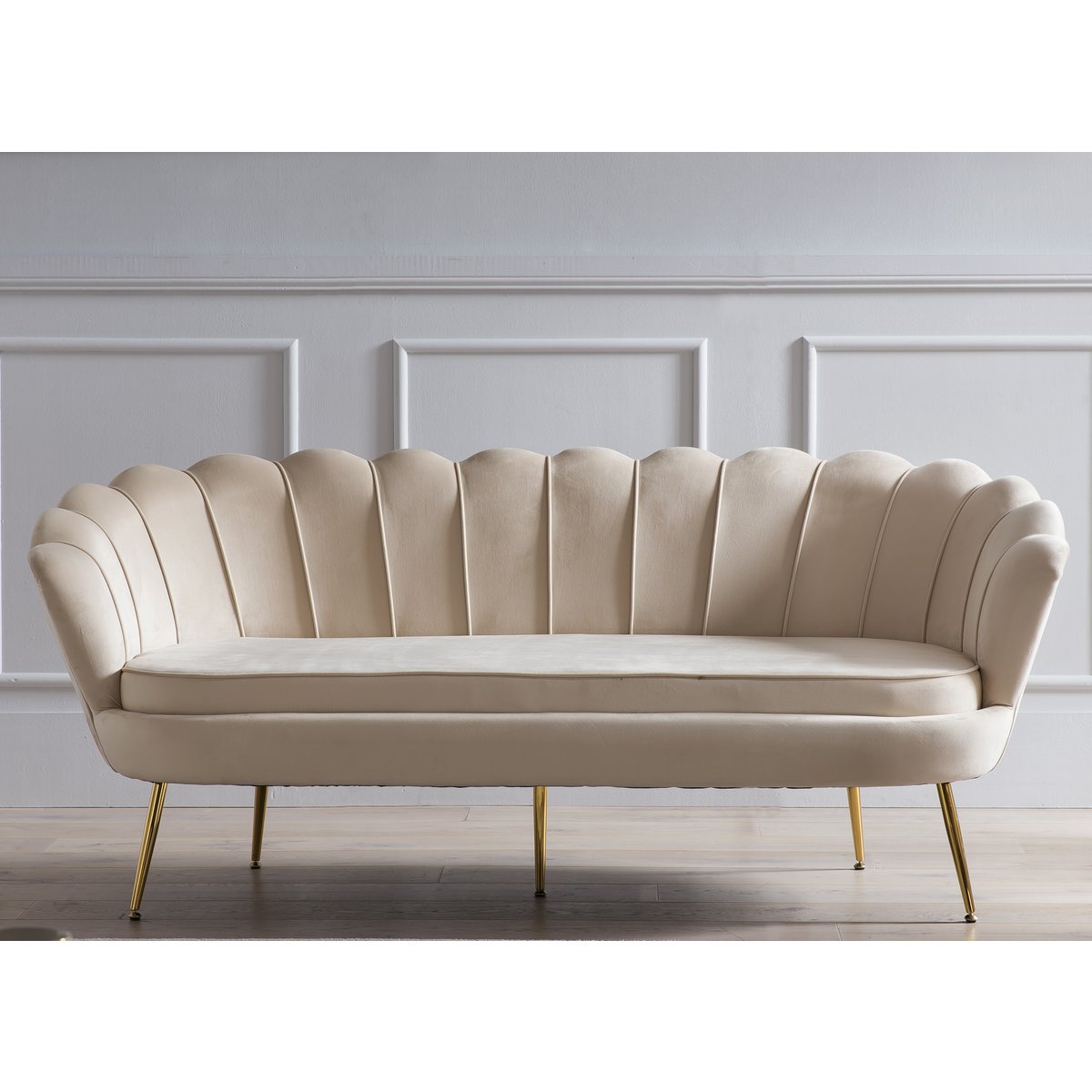 Muschelsofa 3-Sitzer aus Samt Beige