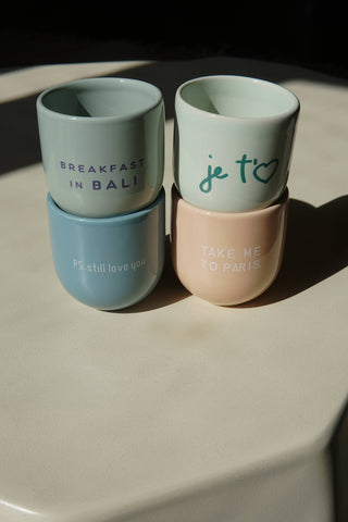Kaffeebecher Keramik „Love me love“ türkis