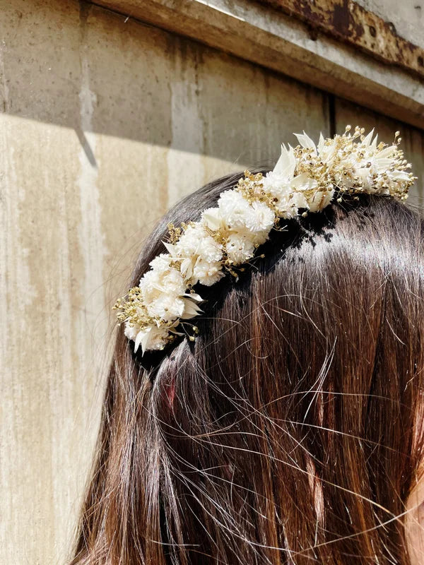 FLOWERCROWN Blumenhaarreif GOLDENE GERTA Trockenblumen