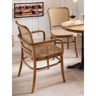 Teak Armlehnstuhl mit Wiener Geflecht – Handgefertigter Kaffeehausstuhl aus Naturholz