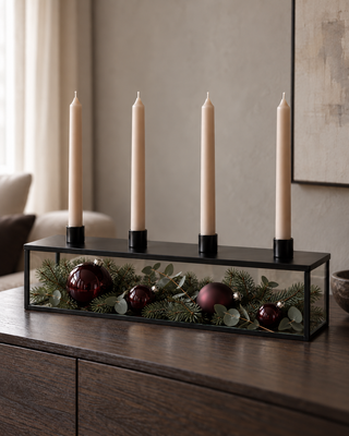 Kerzenhalter aus Metall & Glas – Schwarz, 40 cm