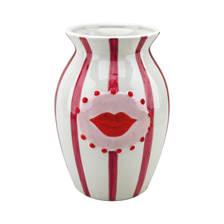 Rote Fayence Vase 16 cm – Handgefertigte Designer Vase für Slow Living Dekoration