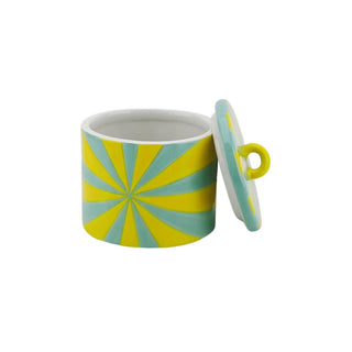 Candy Swirl Dekoglas mit Deckel – Buntes Aufbewahrungsglas im Wirbel-Design | Housevitamin - Gelb/Minze - 11x11x11,5 cm