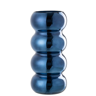Vase, Teelichthalter, Glas blau glänzend, weißer Hintergrund