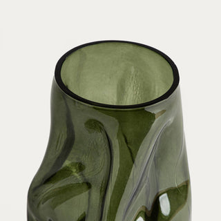 Grüne Glasvase EVARA mit gekräuselter Oberfläche, 16 × 27 cm