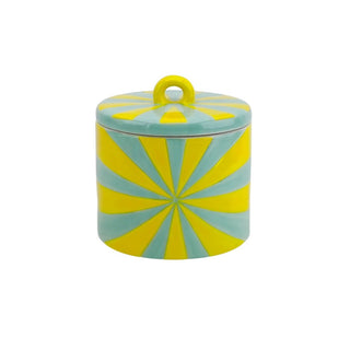 Candy Swirl Dekoglas mit Deckel – Buntes Aufbewahrungsglas im Wirbel-Design | Housevitamin - Gelb/Minze - 11x11x11,5 cm
