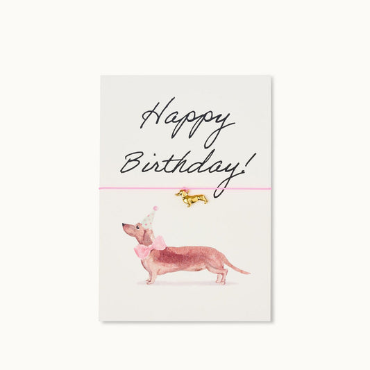 Armband-Karte: Happy Birthday Dachshund rose