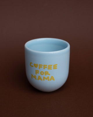 Kaffeebecher Keramik "Coffee for Mama" blau gelb