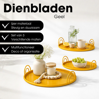 Tablett Set Gelb mit Griffen – 3er Metall Tabletts aus Eisen