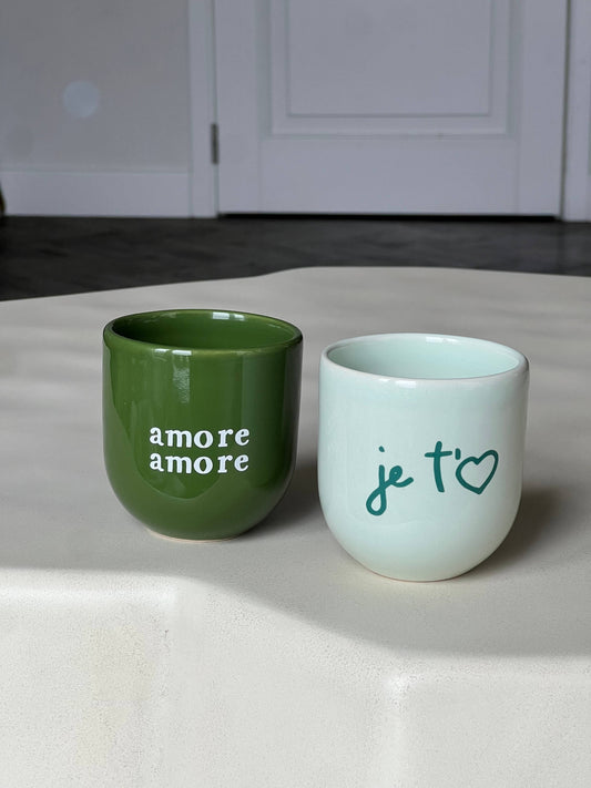 Kaffeebecher Keramik "Amore Amore" grün