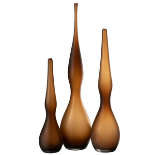 3er Set Glasvasen Yoko Braun – Gebogene Designvasen aus Flötenglas von J-Line